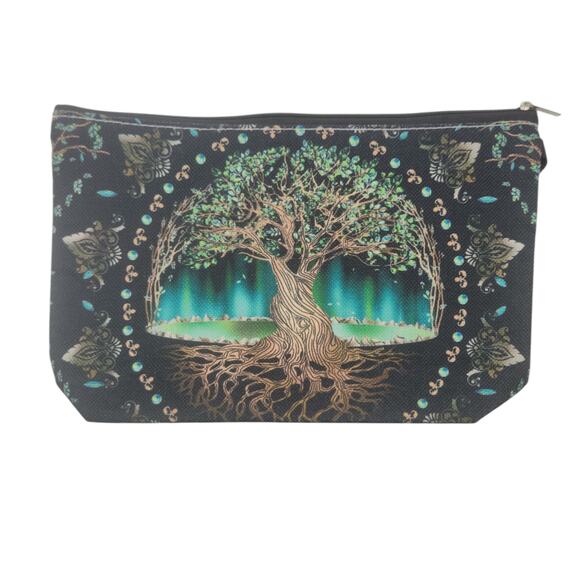 Tree of Life Cosmetic Bag Green 7x10x2 - Mystical Multi-Functional Makeup Pouch - Picture 9 of 13